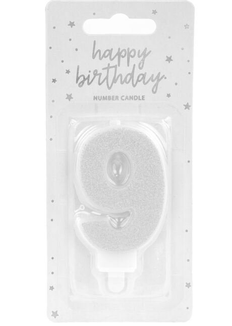 bougie chiffre 9, bougies chiffres, bougies d'anniversaire, Bougie d’Anniversaire, Chiffre 9, Paillettes Argent