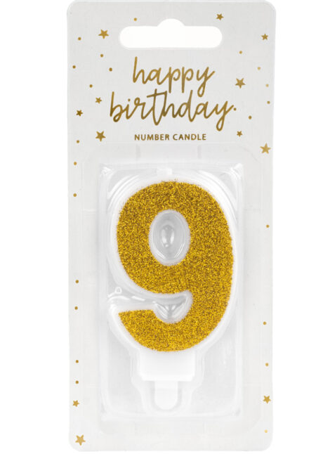 bougie chiffre 9, bougies chiffres, bougies d'anniversaire, Bougie d’Anniversaire, Chiffre 9, Paillettes Dorées