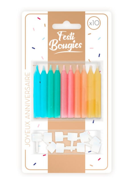 bougies d'anniversaire, bougies multicolores pour anniversaires, Bougies d’Anniversaire, 4 couleurs, x 10