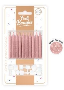 bougies d'anniversaire, bougies rose gold pour anniversaires, Bougies d’Anniversaire, Rose Gold Paillettes x 10