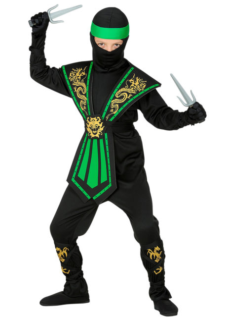 déguisement de ninja enfant, déguisement ninja garçon, déguisement enfant, déguisements pour garçon, déguisement ninja carnaval, Déguisement de Ninja Noir et Vert, Garçon