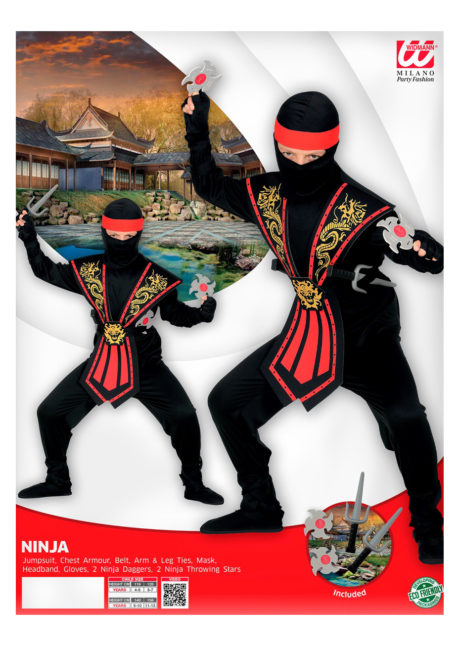 déguisement de ninja enfant, déguisement ninja garçon, déguisement enfant, déguisements pour garçon, déguisement ninja carnaval, Déguisement de Ninja Noir et Rouge, Garçon