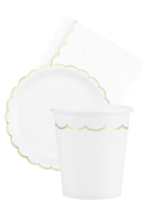 gobelets jetables blancs et dorés, gobelets en carton blanc et doré