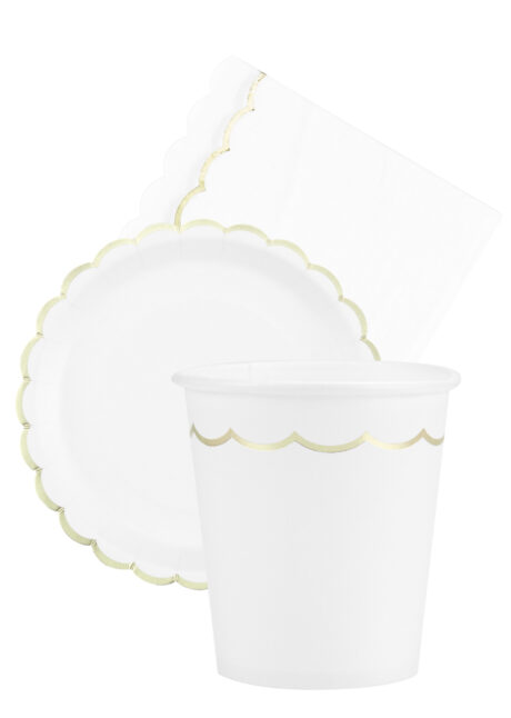 gobelets jetables blancs et dorés, gobelets en carton blanc et doré, Vaisselle Blanche, Gobelets Blancs et Dorés