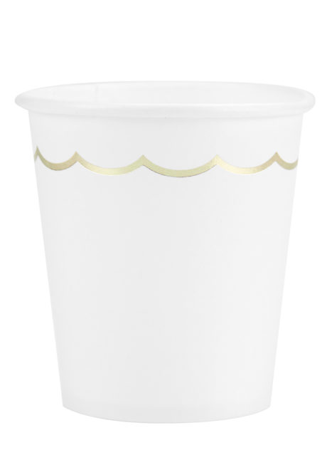 vaisselle jetable, gobelets en carton, vaisselle baby shower, vaisselle anniversaire, Vaisselle Blanche, Gobelets Blancs et Dorés