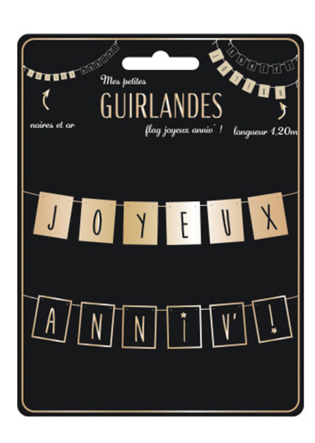 guirlande anniversaire, guirlande joyeux anniversaire, décorations anniversaires, guirlande originale joyeux anniversaire, Guirlande Anniversaire, Fanions Noirs et Or