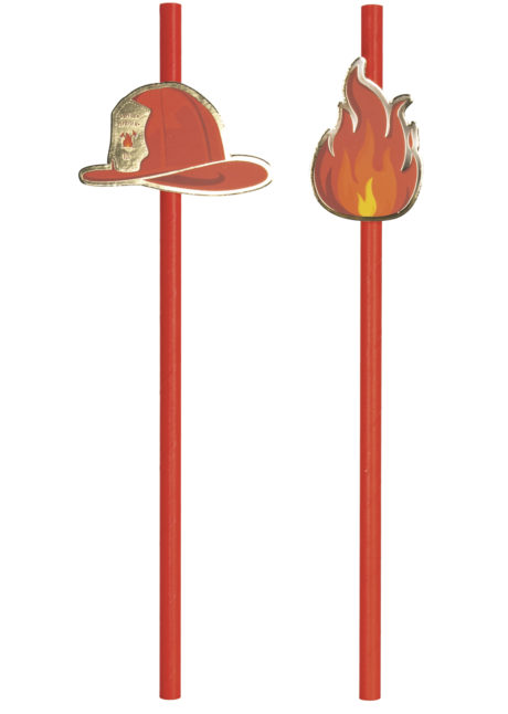 pailles en carton, pailles pour anniversaire, pailles pour goûters d'anniversaire, décorations de table, Vaisselle Rouge, Pailles Jetables, Casque et Flamme de Pompiers