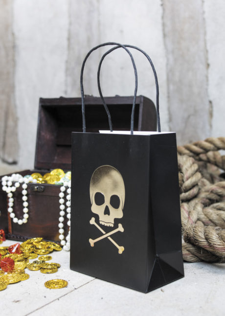 sac cadeau pirate, sachet cadeau anniversaire, sacs à bonbons, sachets bonbons anniversaires, Sacs Cadeaux Pirates, Noirs et Dorés