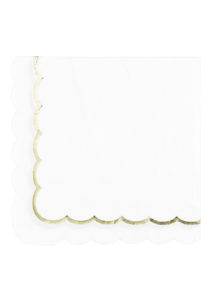serviettes en papier, serviettes blanches, vaisselle blanche, vaisselle jetable, Vaisselle Blanche, Serviettes Blanches et Dorées
