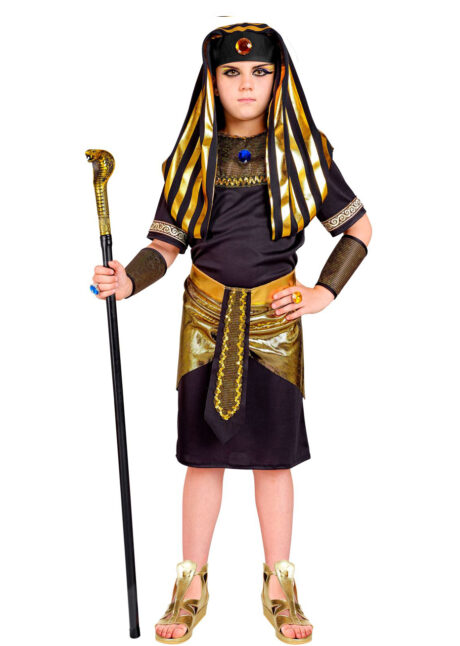 déguisement pharaon enfant, costume pharaon garçon, déguisement égyptien enfant, Déguisement de Pharaon, Noir et Doré, Garçon