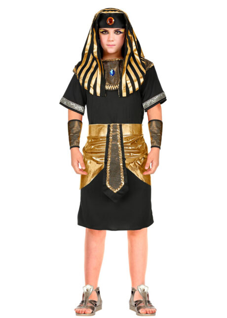 déguisement pharaon enfant, costume pharaon garçon, déguisement égyptien enfant, Déguisement de Pharaon, Noir et Doré, Garçon
