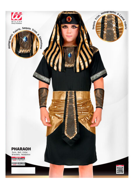 déguisement pharaon enfant, costume pharaon garçon, déguisement égyptien enfant, Déguisement de Pharaon, Noir et Doré, Garçon