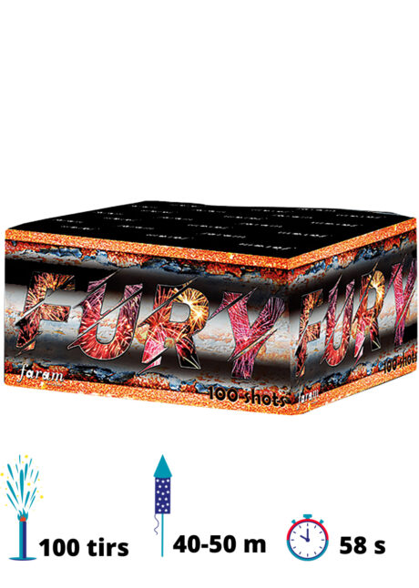 feu d'artifice pour particulier, achat feux d'artifice, feux d'artifices pour jardin, feu d'artifice automatique, Feu d’Artifice Automatique, 100 Coups, 58 s, Fury