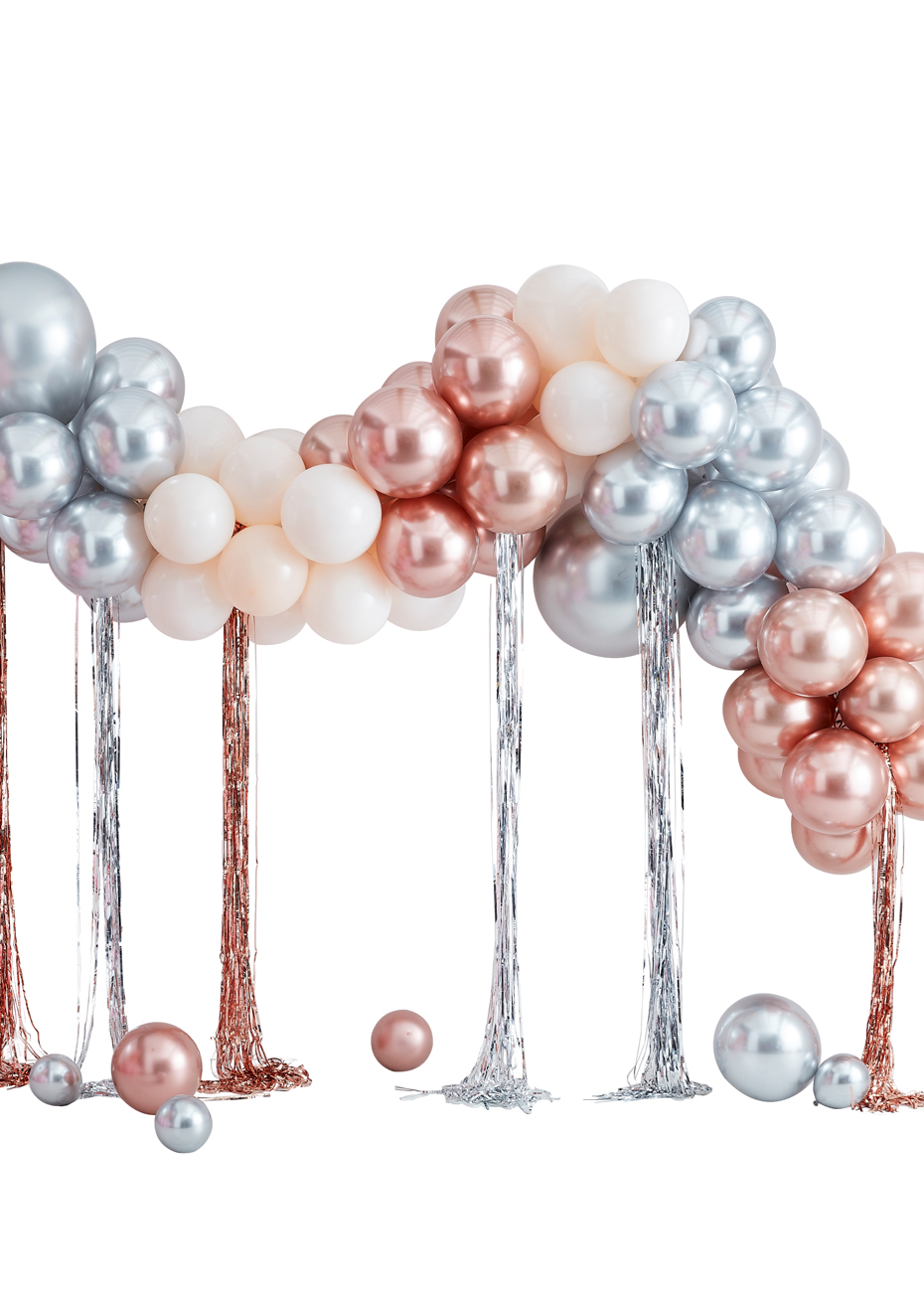 Arche Guirlande de Ballons, Argent, Rose Gold, Tassels, Ginger Ray - Aux  Feux de la Fête - Paris