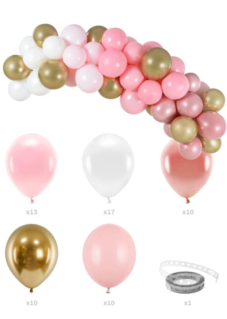 arche de ballons, ballons bleus, guirlande de ballons, arche décorations ballons, ballons babyshower, Arche Guirlande de Ballons Roses et Dorés