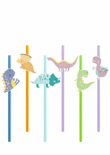 PAILLES ANNIVERSAIRE DINOSAURE, pailles anniversaire enfant, Pailles Anniversaire Thème Dinosaure – 6 Dinosaures Différents