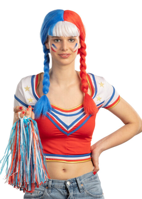 perruque supporter, perruque france, perruque tricolore, perruque bleu blanc rouge, Perruque Supporter France, Tresses, Bleu Blanc Rouge