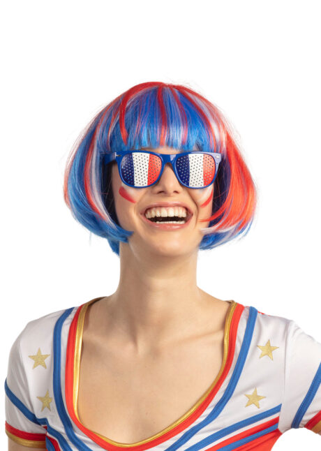 perruque supporter, perruque france, perruque tricolore, perruque bleu blanc rouge, Perruque Supporter France, Carré Bleu Blanc Rouge