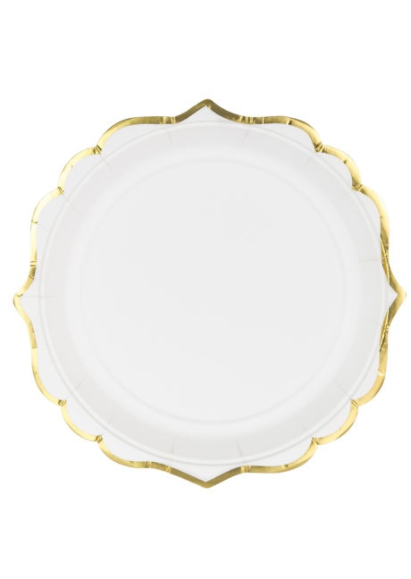 assiettes blanches et dorées, assiettes mariage, assiettes blanches baby shower, vaisselle jetable baby shower, assiettes en carton, vaisselle jetable, Vaisselle Blanche, Assiettes Baroques Blanches