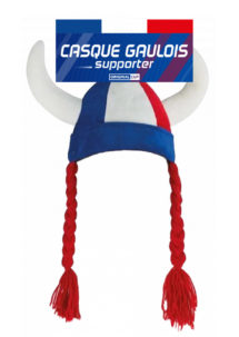 casque de gaulois, casque supporter france, casque gaulois tricolore, supporters, euro, accessoires équipe de france, accessoire de supporters france, Casque de Gaulois Supporter, avec Tresses, Bleu Blanc Rouge