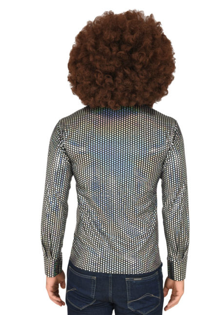 chemise disco argent paillettes, chemise disco brillante, chemise argent disco, Chemise Disco à Paillettes Hologrammes Argent