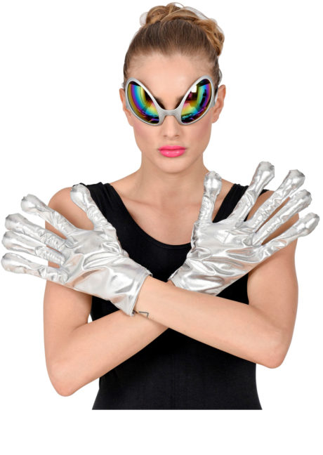 gants alien, gants futuristes, gants argents, accessoire alien, Gants Alien, Argent Métal et Longs Doigts