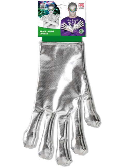 gants alien, gants futuristes, gants argents, accessoire alien, Gants Alien, Argent Métal et Longs Doigts