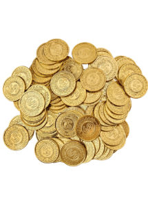 pièces d'or, fausses pièces, sachet de pièces
