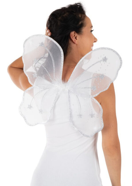 ailes blanches, ailes de fée, ailes de papillon, Ailes de Fée et Papillon, Blanches avec Paillettes Argent