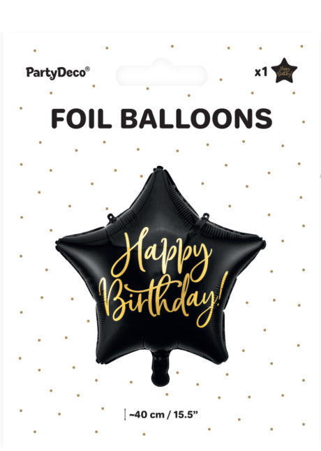 Ballon Etoile Mylar Happy Birthday Noir & Or