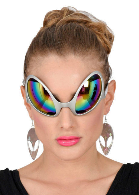 boucles d'oreilles Alien, accessoire futuriste, thème futuriste, bijoux argent hologrammes, Boucles d’Oreilles Alien Hologrammes