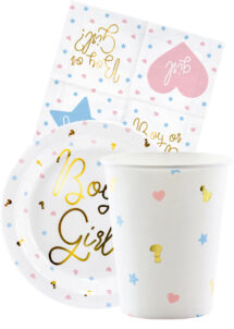 gobelets jetables pour gender reveal, vaisselle jetable baby showers, gobelets baby showers