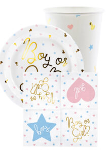 vaisselle gender reveal, vaisselle jetable baby showers