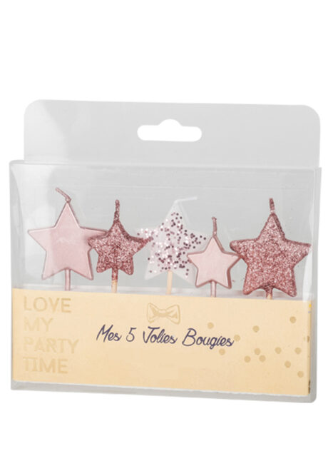 BOUGIES ETOILES, BOUGIES ANNIVERSAIRES, BOUGIES DE DECORATIONS, BOUGIES rose gold, 5 Bougies Etoiles, Dégradé de Paillettes, Rose Gold