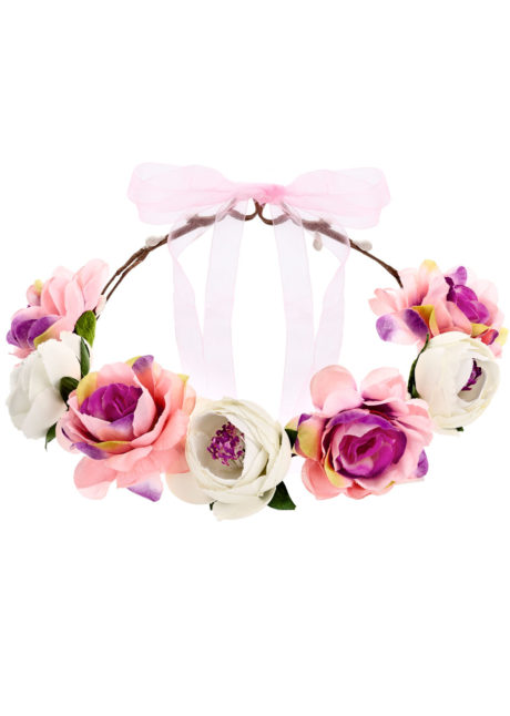 couronne fleurs, couronne evjf, bandeau de fleurs, couronne de fleurs bride to be, couronne fleurs hippies, Bandeau Couronne de Fleurs Roses et Parme