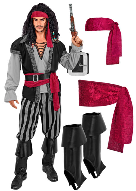 déguisement de pirate, costume de pirate, déguisement pirate adulte, déguisement pirate homme, Déguisement de Pirate, Caraïbes Gris et Noir