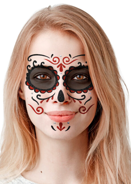 kit maquillage dia de los muertos, kit maquillage jour des morts, kit maquillage day of death, maquillage mort mexicaine, autocollants visage, Autocollants Glitter pour Visage, Rouges