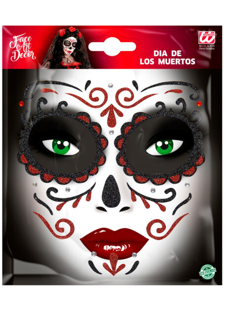 kit maquillage dia de los muertos, kit maquillage jour des morts, kit maquillage day of death, maquillage mort mexicaine, autocollants visage, Autocollants Glitter pour Visage, Rouges