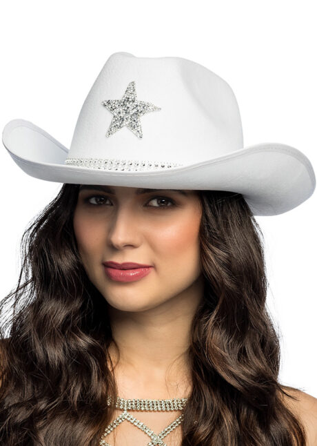 chapeau de cowboy étoile paillette et strass, chapeau cowboy blanc strass, Chapeau de Cowboy Etoile et Strass, Blanc