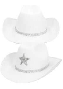 chapeau cowboy étoile paillette, chapeau cowboy blanc strass, Chapeau de Cowboy Etoile et Strass, Blanc