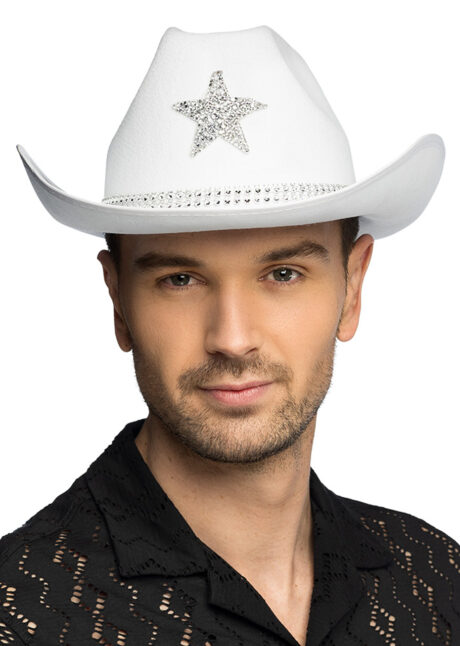 chapeau cowboy étoile paillette, chapeau cowboy blanc strass, Chapeau de Cowboy Etoile et Strass, Blanc