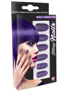 faux ongles, faux ongles sorcières, faux ongles halloween, Faux Ongles Violets Paillettes, Adhésifs