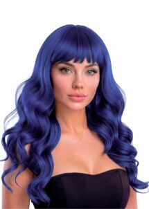PERRUQUE BLEU LONGUE ET FRANGE 02994, Perruque Bella, Bleu Nuit