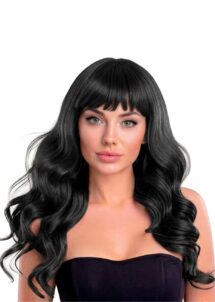 perruque noire longue, perruque noire frange, perruque noire ondulée, perruque lavable, Perruque Bella Noire – Longue à Frange