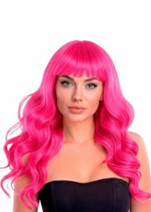 perruque rose fuchsia longue, perruque rose frange, perruque lavable, perruque rose femme, Perruque Bella, Rose Fuchsia