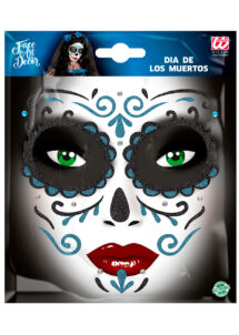 kit maquillage dia de los muertos, kit maquillage jour des morts, kit maquillage day of death, maquillage mort mexicaine, autocollants visage, Autocollants Glitter pour Visage, Bleus