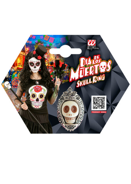 bague Halloween, bijoux jour des morts, accessoire mort mexicaine, Bague Jour des Morts, Crâne Blanc et Métal