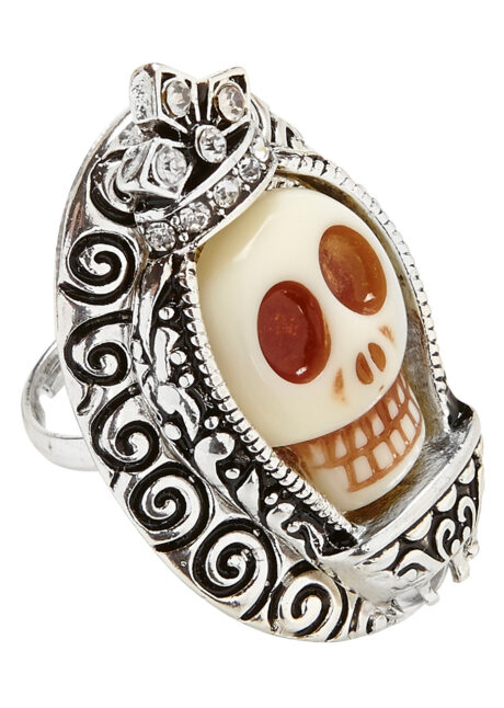 bague Halloween, bijoux jour des morts, accessoire mort mexicaine, Bague Jour des Morts, Crâne Blanc et Métal