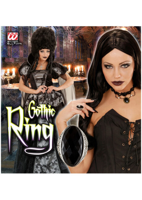 bague halloween, bague pierre noire, bague sorcière, bague noire halloween, Bague Gothique, Métal et Pierre Noire