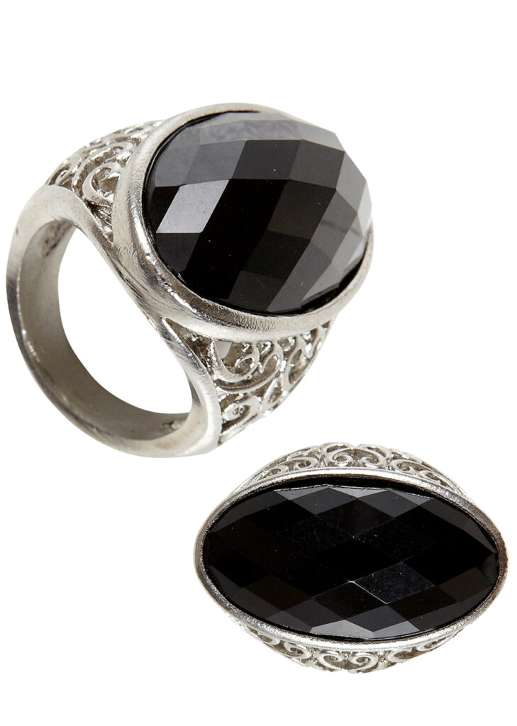 Bague Taille Réglable Bague Lune Noire Gothique - Pierre Bleue Changeante - Taille Réglable - Style Mystique Et Fantasy Accessoire Cosplay Mystique